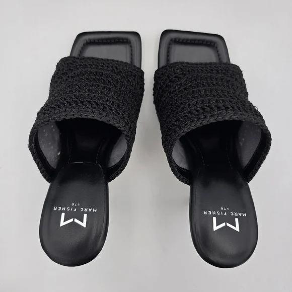 NIB Marc Fisher LTD Dako Square Toe Slip-on Heeled Dress Sandals—Black Crochet—6 - Picture 8 of 16